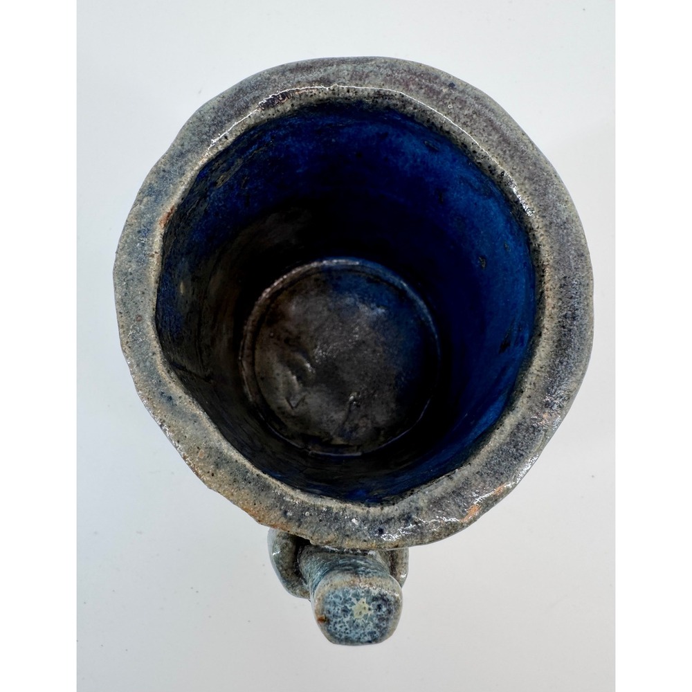Handmade Ceramic Mug Dark Blue Glaze Textured Handle Pottery Drinkware Bamboo - Picture 8 of 13